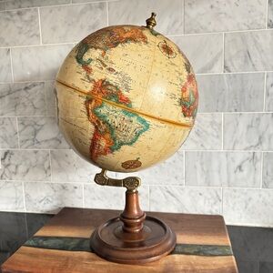 Vintage Replogle 9” World Classic Series Globe, Wood and Brass, USSR (pre 1991)